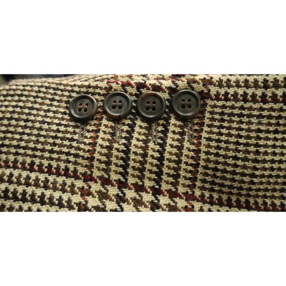 Vintage Donna Karan Plaid Herringbone Blazer Wool Cashmere ITALY Mens 40 Brown - Picture 2 of 9